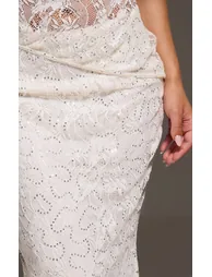 Cream Lace Sequin Maxi Skirt - 3