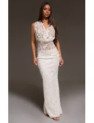 Cream Lace Sequin Maxi Skirt - 1