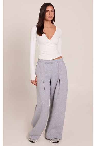 Grey Marl Pleat Detail Extreme Wide Leg Joggers