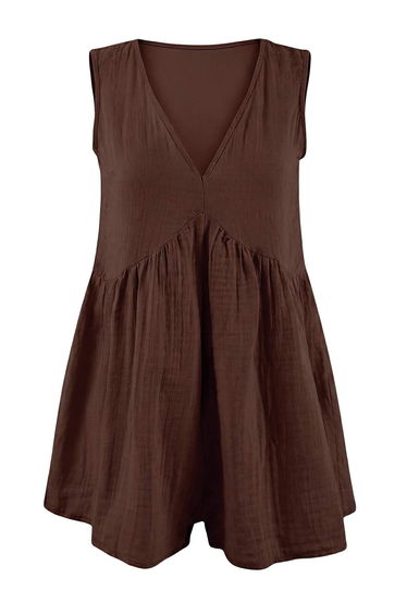 Brown Plain Oversized Woven 100% Cotton Jumpsuit