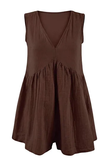 Brown Plain Oversized Woven 100% Cotton Jumpsuit