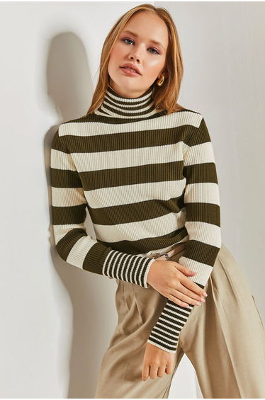 Women's Turtleneck Striped Knitwear Sweater