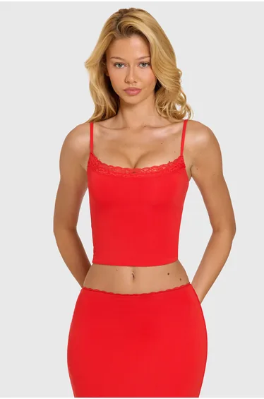 Modal Lace-Trim Top in Cherry