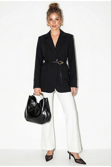 LUCCI Long Crepe Blazer With Shawl Collar