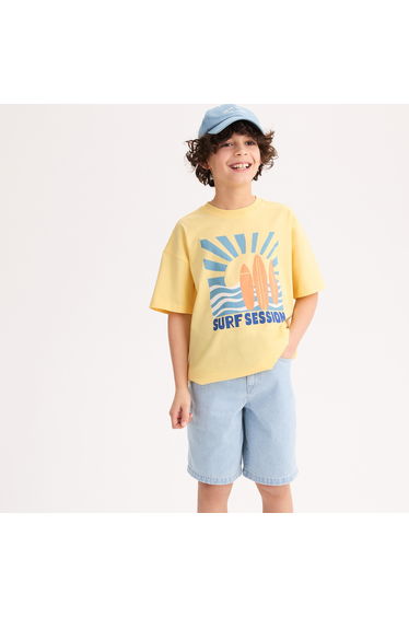 Oversized Crew Neck T-Shirt with Print Front and Back and Short Sleeves
