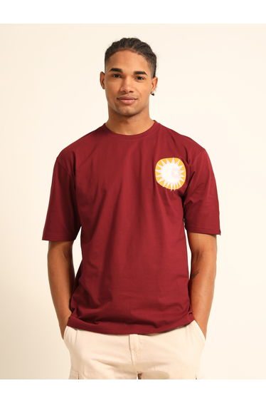 Maroon Printed Oversized T-Shirt