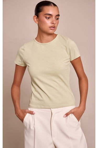 Sage Green Cotton Crew Neck Longline Short Sleeve T-Shirt