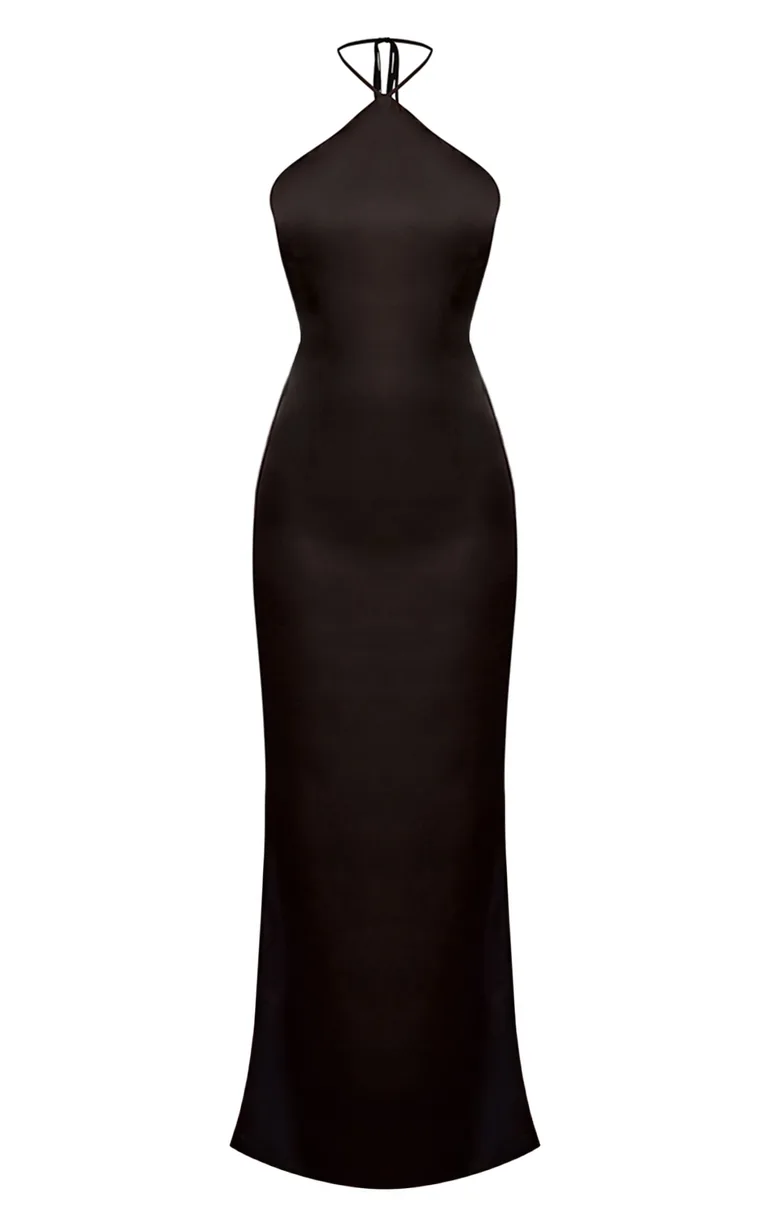 black satin cowl back dress Nadia Satin Cowl Dress in Black Love it Loan it
