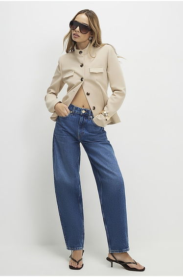 Blue Mid Rise Barrel Leg Jeans