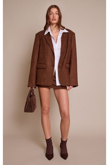 Chocolate Brown Suede Oversized Dad Blazer