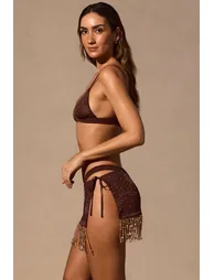 Low-Rise Mini Skirt in Espresso Brown - 3