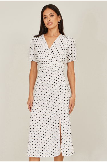 Yumi White Spot Print Wrap Tea Dress product thumbnail 3