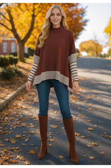 Lie in Caramel Fields Striped Oversize Knit Cape Sweater