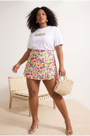 White Sardine Printed Relaxed Fit Plus Size T-Shirt