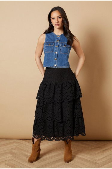 Broderie Tiered Midaxi Skirt