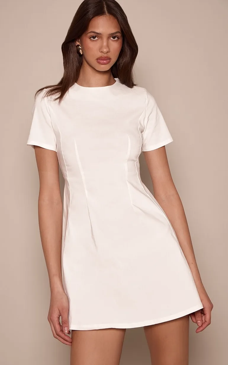 cream shift dress with sleeves Chana Sleeved Shift Dress in Cream