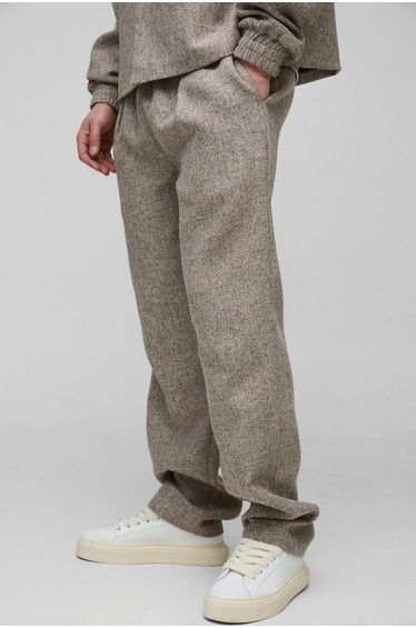 Tall Boucle Elasticated Waist Tailored Trousers - taupe
