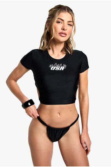 USA Lace Up Rashguard Bikini Set - black