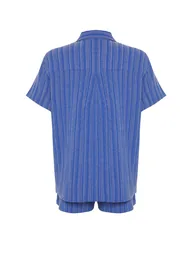 Navy Blue Woven Linen Blend Shirt and Shorts Set - 7