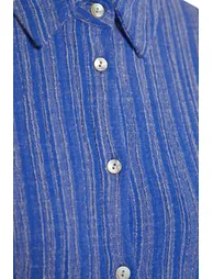 Navy Blue Woven Linen Blend Shirt and Shorts Set - 8