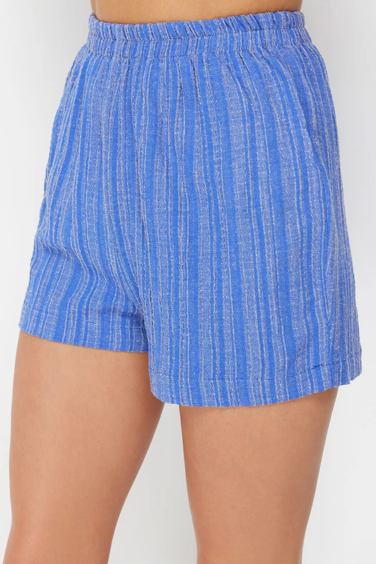 Navy Blue Woven Linen Blend Shirt and Shorts Set - 5