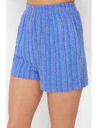 Navy Blue Woven Linen Blend Shirt and Shorts Set - 5