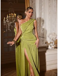 فستان ماكسي بكتف واحد بفتحة - 1