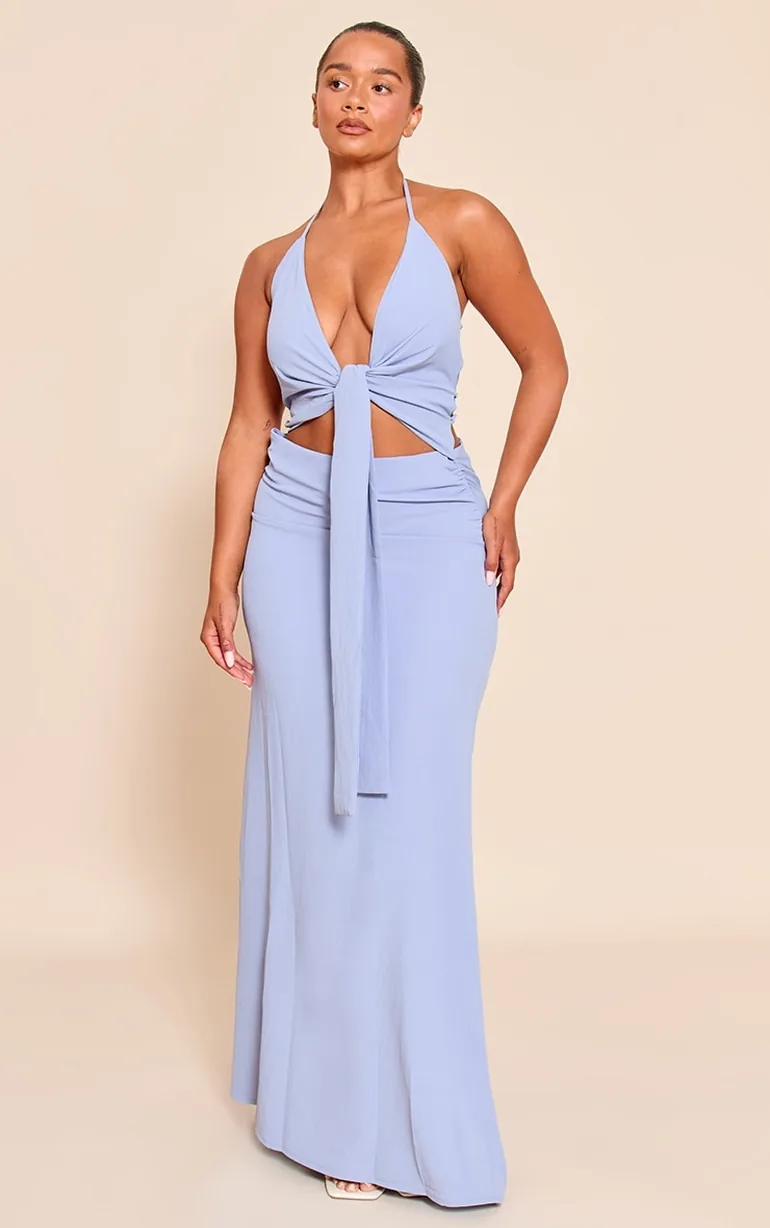 plt halter dress White Woven Tie Halter Neck Dress