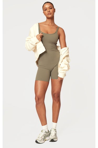 Olive Sculpt Short Sleeved Unitard