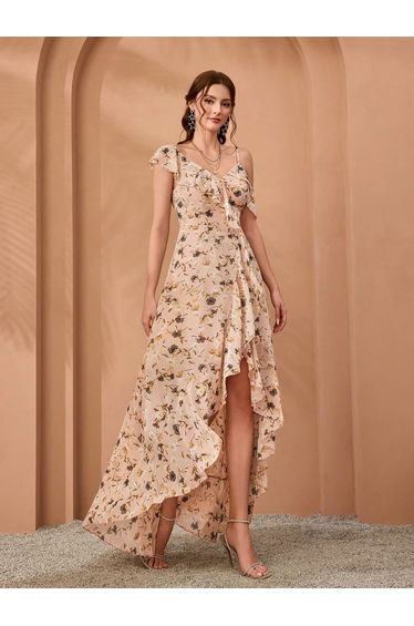 Leely Elegant Asymmetrical Neck Sleeveless Party Dress
