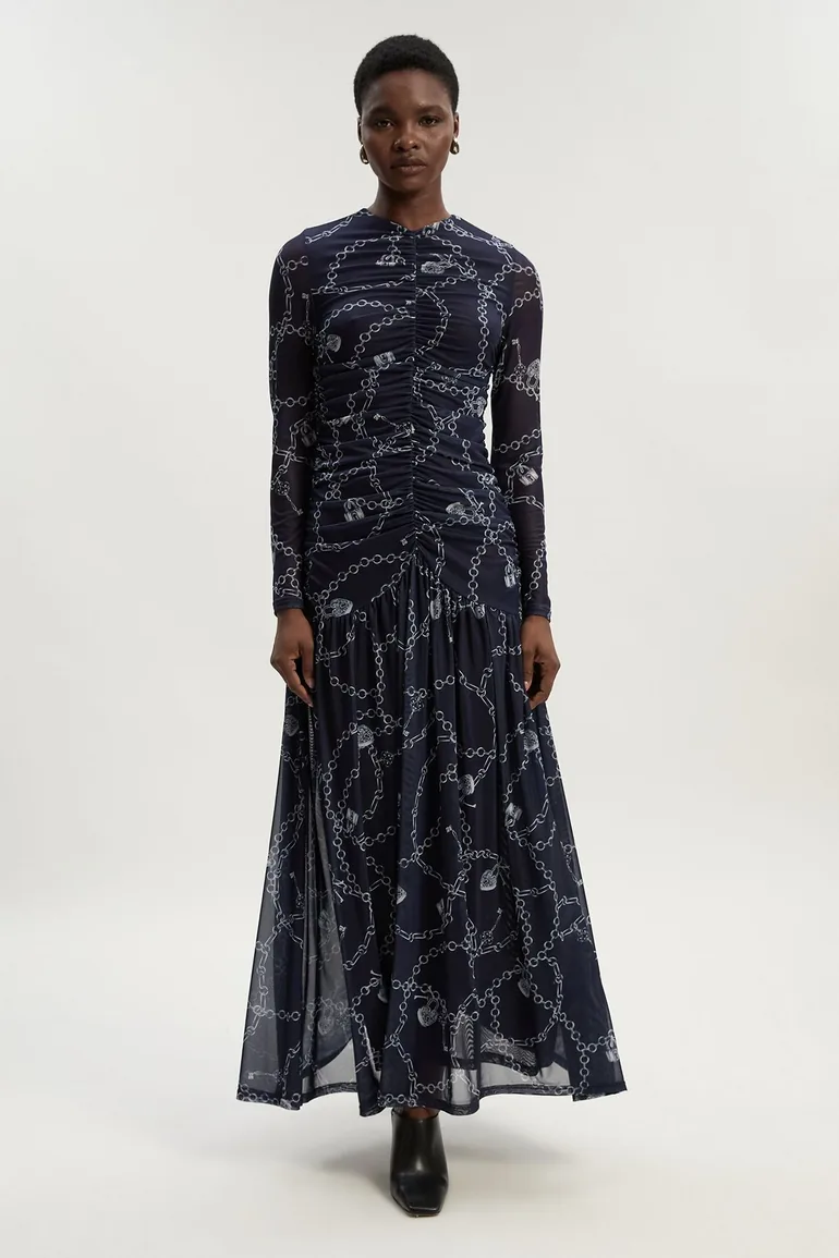 Chain Print Mesh Maxi Dress