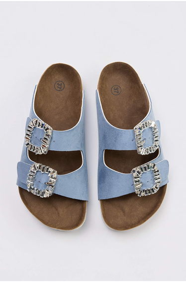 Baby Blue Accessory Detailed Double Buckle Women's Slippers