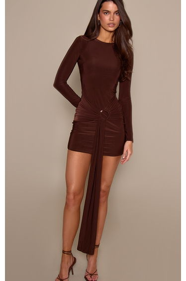 Chocolate Double Layer Ring Trim Detail Mini Dress