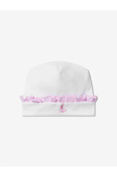Baby Girls Princess Swan Embroidered Ruffle Hat in White