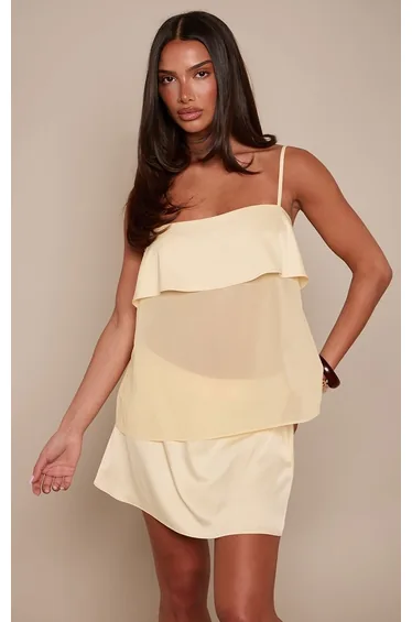 Lemon Satin Overlay Flowy Top Co-ord