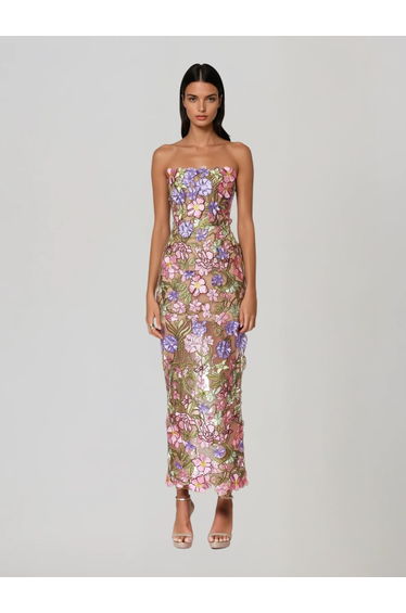 Eldrith Strapless Floral Embroidered Maxi Dress
