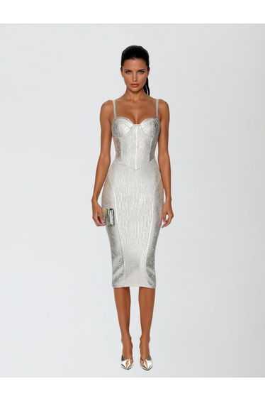 Mycorrhix Sleeveless Bandage Midi Dress