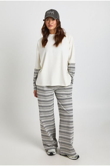Stripe Straight Leg Trouser - grey