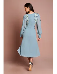 Embroidered and Embellished Long Sleeve Midi Dress - 2