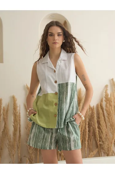 Color Block Pure Cotton Top and Shorts Co-Ords