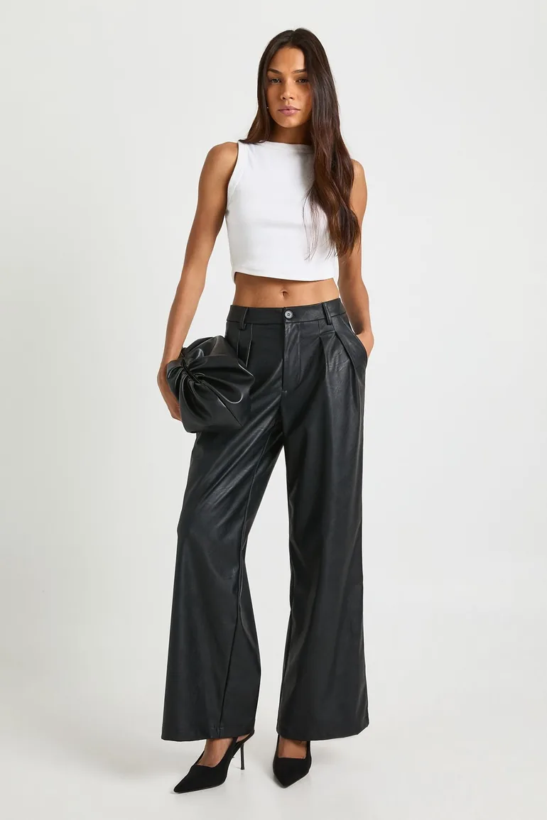 Tall Faux Leather Palazzo Trousers - black