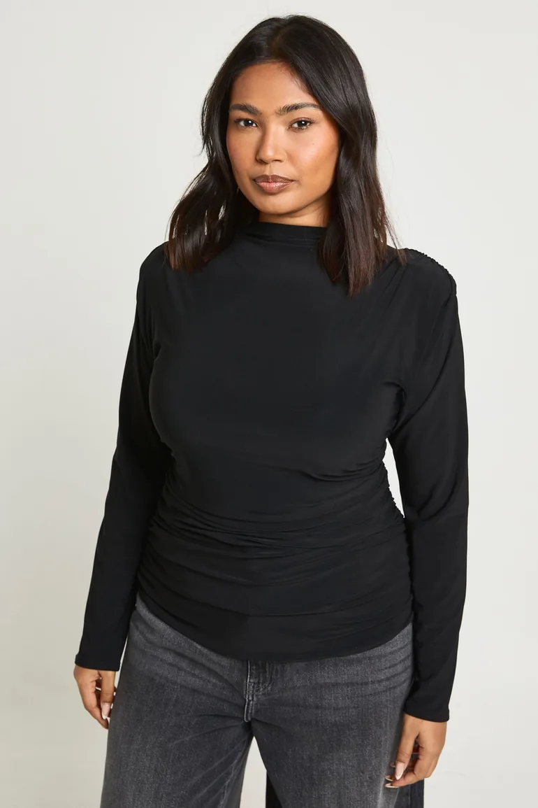 Plus Shoulder Pad Long Sleeve Top - black - 2
