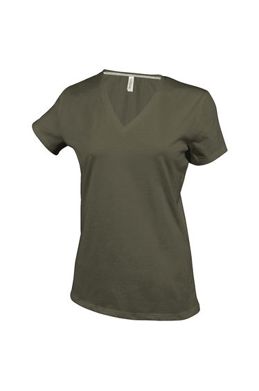 Kariban Womens/Ladies Feminine Fit Short Sleeve V Neck T-Shirt - Khaki