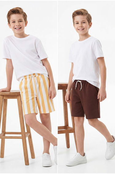 Brown Striped Knitted Shorts & Bermuda