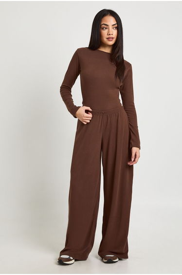 Ultra Soft Wide Leg Trouser - chocolate
