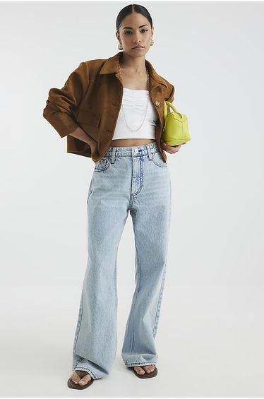 Petite Blue High Rise Relaxed Straight Jeans