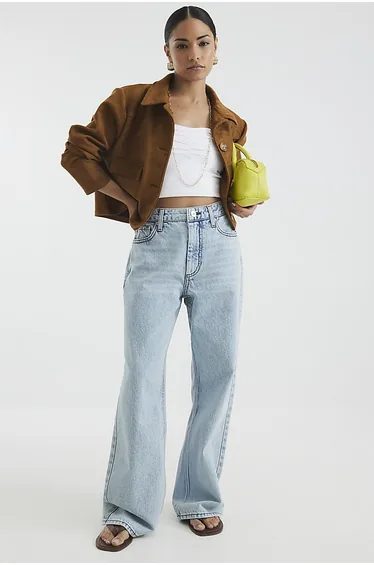 Petite Blue High Rise Relaxed Straight Jeans