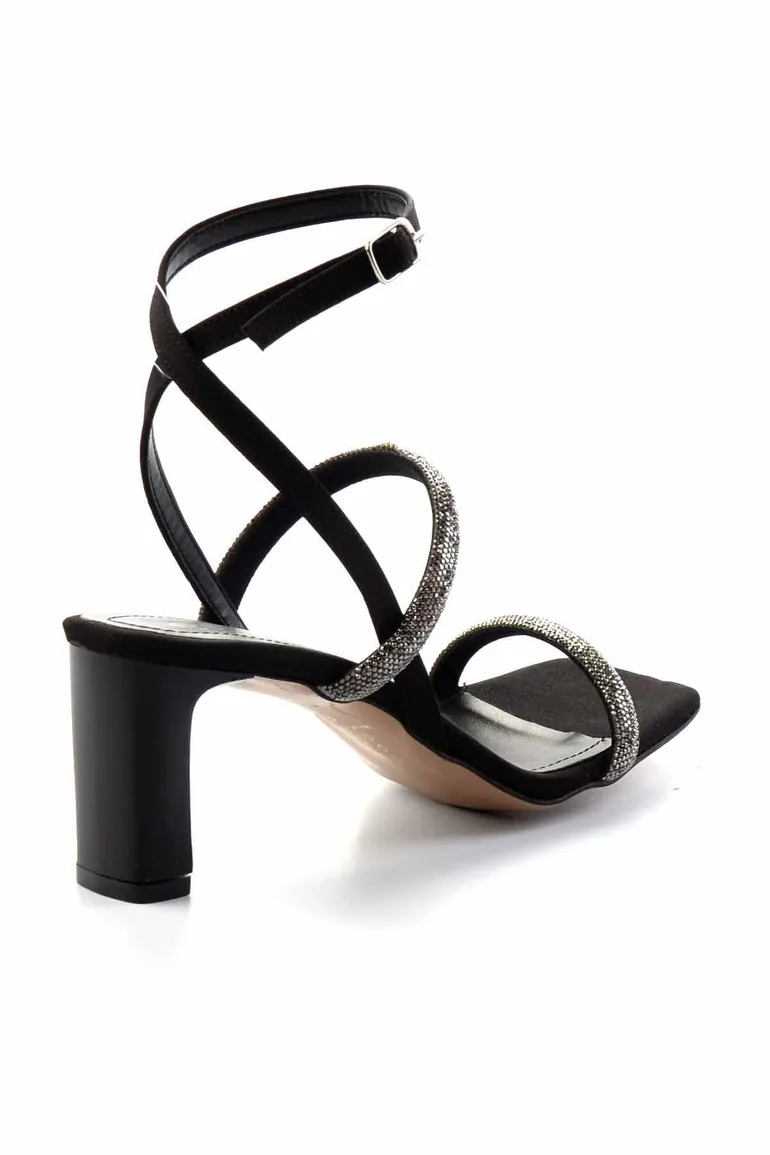 Matte Black Satin Women's Classic Heeled Shoes - 2