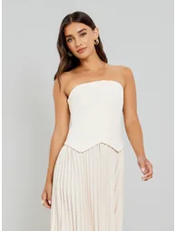 Women Cream Bandeau Pleated Maxi Dress - 2