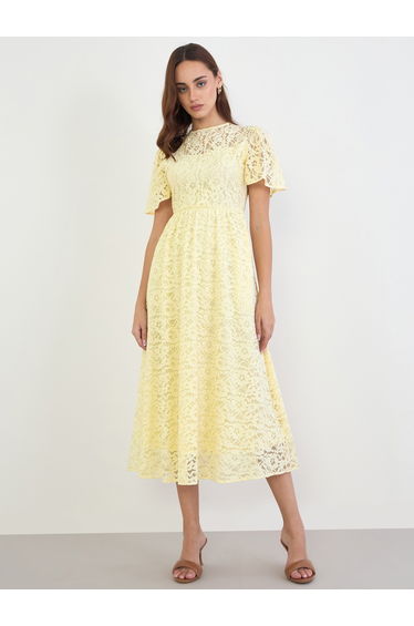 Yellow Lace A-Line Midi Dress